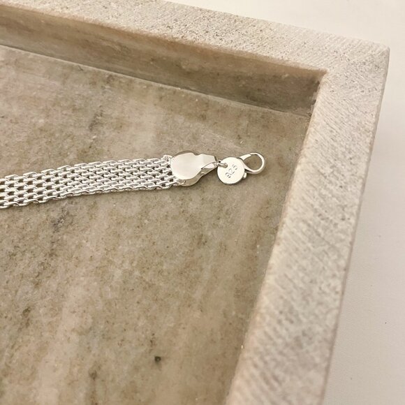 925 Sterling Silver Mesh Bracelet Wide Chunky Thick Bracelet Large Bracelet - Picture 7 of 7